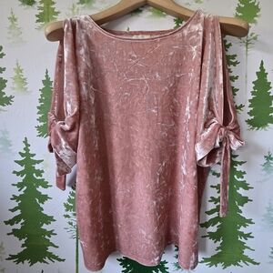 Cupio Blush Velvet Women's Tie Sleeve Blouse